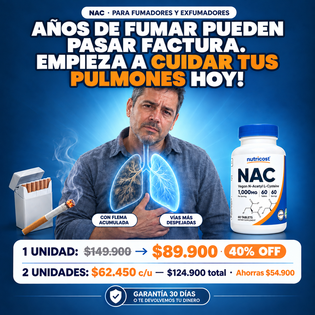 Nutricost™ NAC | Alivia y desintoxica tus pulmones