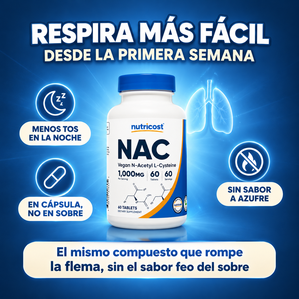 Nutricost™ NAC | Trata y desintoxica tus pulmones